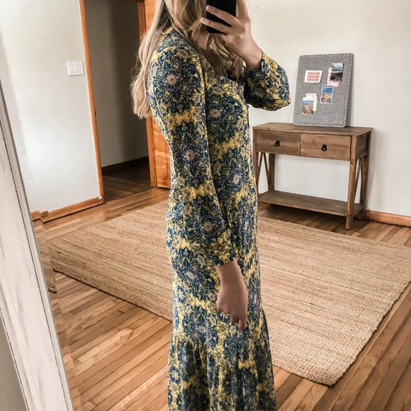 For Love and Lemons Geneva Geometric Bohemian V Neck Long Sleeve Maxi Dress XS - Picture 3 of 11
